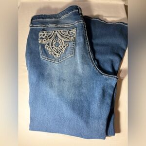 Love Indigo Blue Boot Cut Jeans with Embroidery